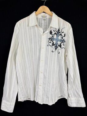Pop Icon Clothing Rhinestone Cross Graphic Button Up Shirt White Mens XL